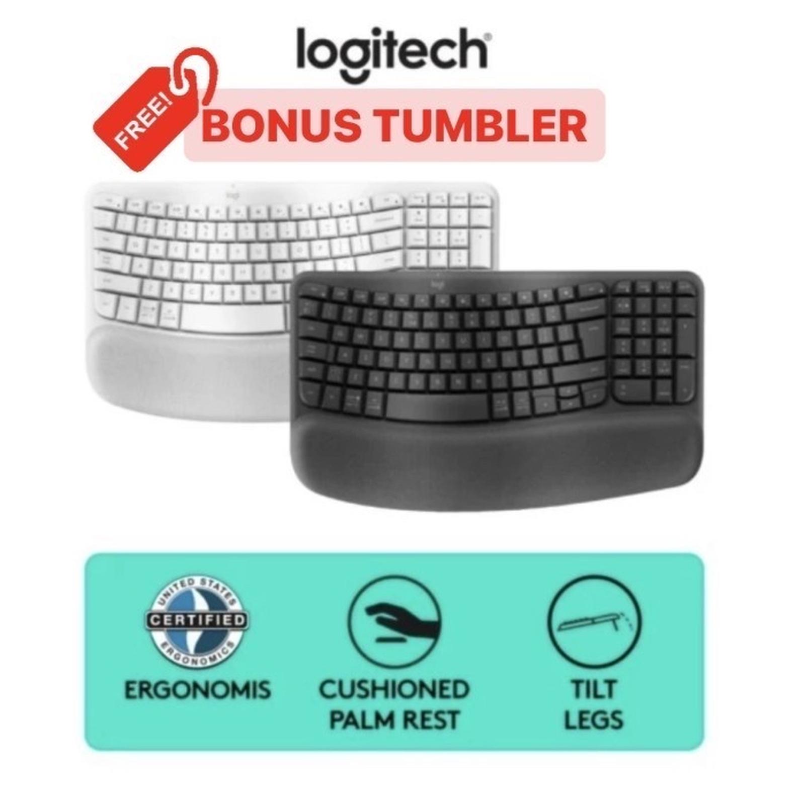 Logitech Wave Keys Keyboard Wireless Bluetooth Ergonomis Palm Rest Plastik Computer - Putih