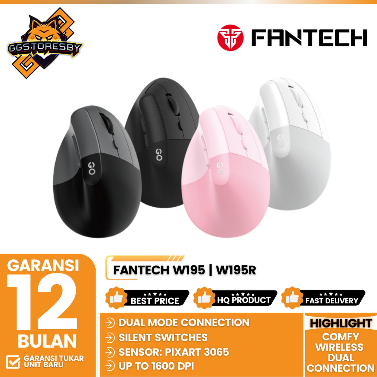 FANTECH W195 / W-195 / W195R / W195-R GO COMFY WIRELESS DUAL CONNECTION VERTICAL MOUSE OFFICE KANTOR SILENT CLICK MOUSE - W195, Hitam